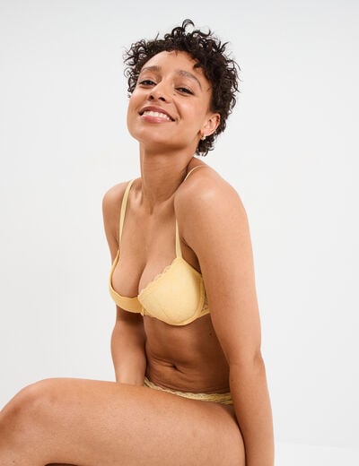 Soutien-gorge corbeille paddé dentelle jaune clair femme