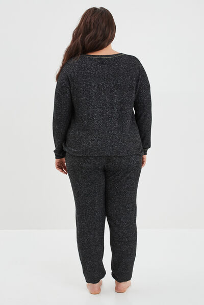 Ensemble pyjama pantalon 2 pièces noir femme grande taille