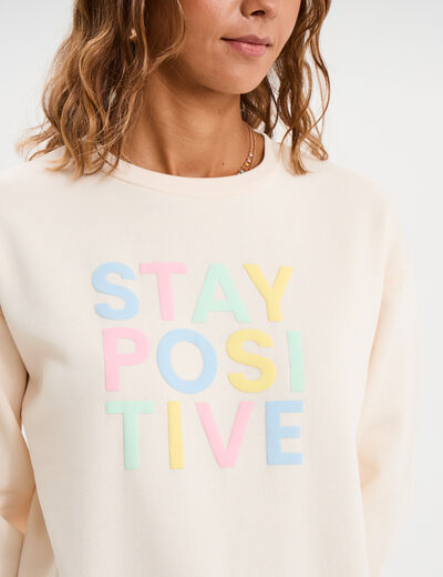 Sweat col rond manches longues beige femme