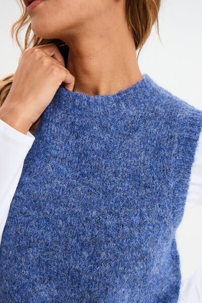 Pull sans manches col rond bleu femme