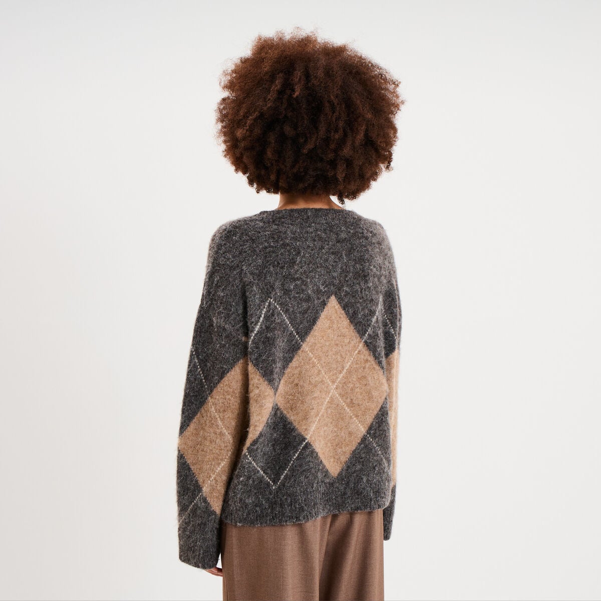 Pull col rond oversize en maille laine gris moyen femme