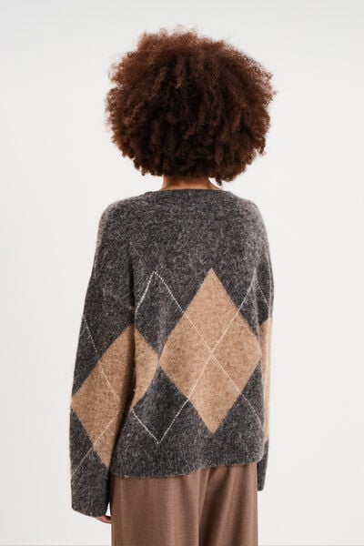 Pull col rond oversize en maille laine gris moyen femme