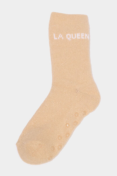Chaussettes d'int&eacute;rieur &agrave; message jaune or femme
