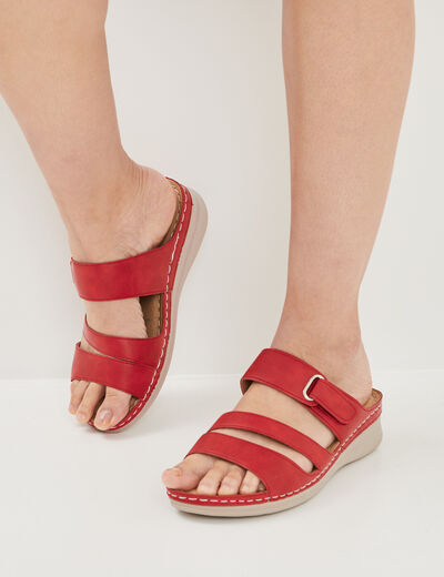 Mules compensées pied large rouge femme