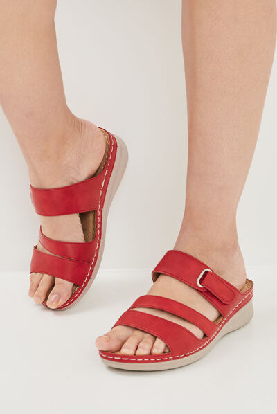 Mules compensées pied large rouge femme