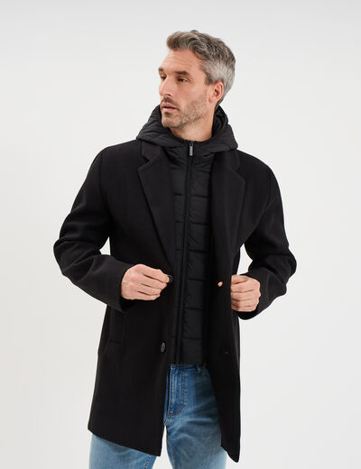 Manteau mi-long 3 en 1 &agrave; capuche noir homme