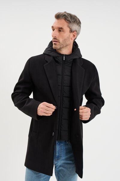 Manteau mi-long 3 en 1 &agrave; capuche noir homme