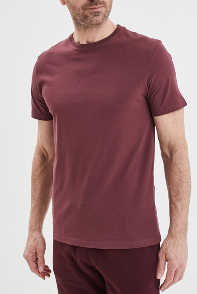 T-shirt en coton manches courtes prune homme