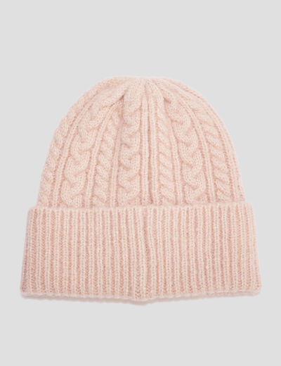 Bonnet tricoté torsades ivoire femme