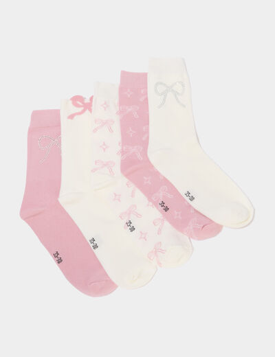 Lot 5 paires chaussettes d&eacute;tails strass rose clair fille