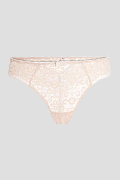 Tanga en dentelle rose clair femme