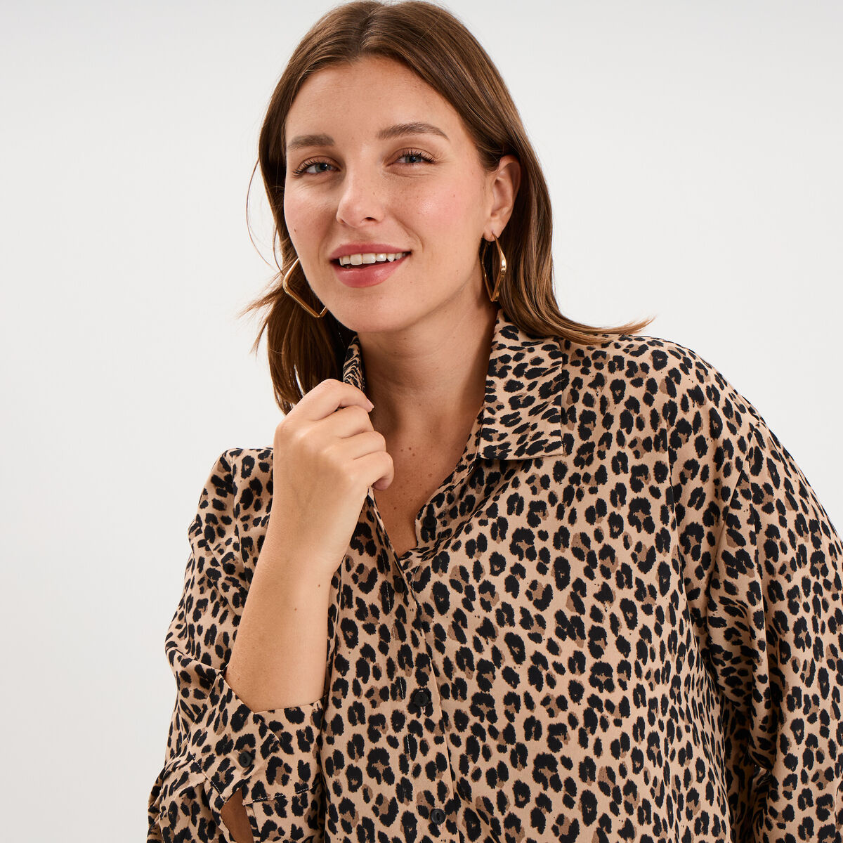 Chemise fluide manches longues beige clair femme grande taille