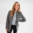Manteau mi-long cintr&eacute; zipp&eacute; col montant gris fonc&eacute; femme