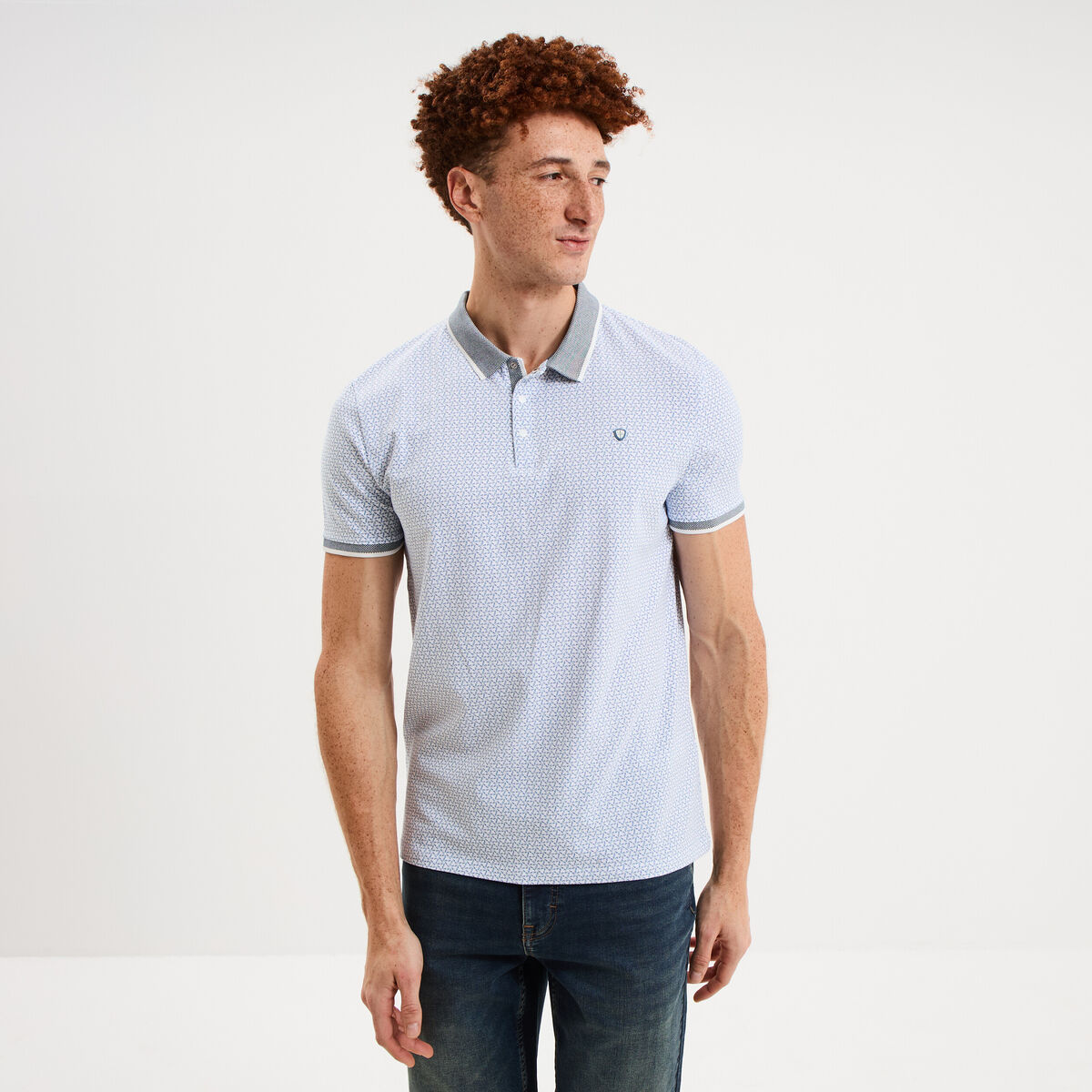 Polo slim manches courtes stretch blanc homme