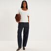 Pull col rond textur&eacute; manches courtes blanc femme