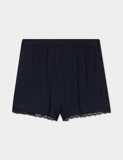 Bas de pyjama short détails dentelle bleu foncé femme