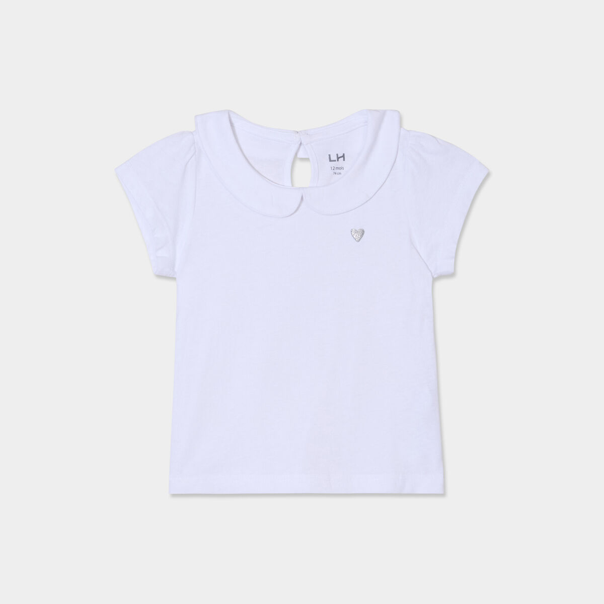 T-shirt col claudine manches ballons blanc bébé fille
