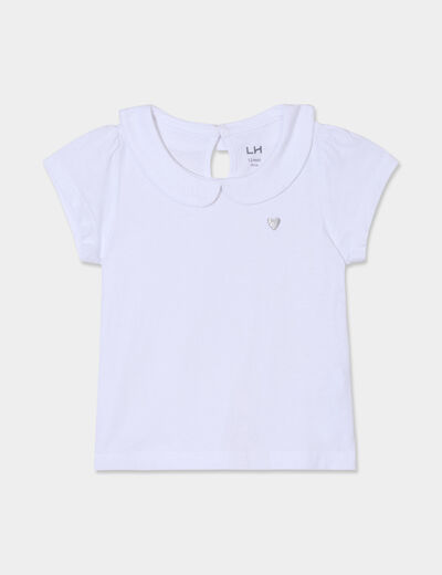 T-shirt col claudine manches ballons blanc bébé fille