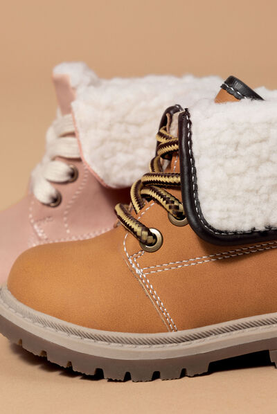Bottines plates fourrées zippées camel bébé garçon