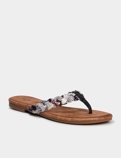 Mules plates d&eacute;tails foulard noir femme