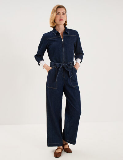 Combinaison pantalon large denim 3/4 denim brut femme