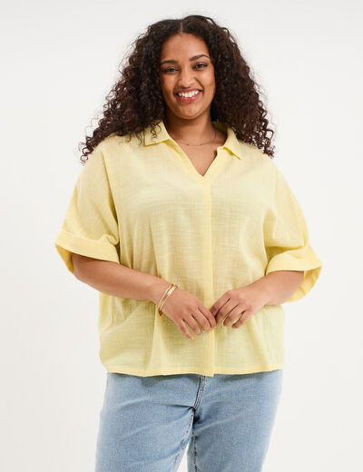 Blouse oversize manches courtes coton jaune clair femme grande taille