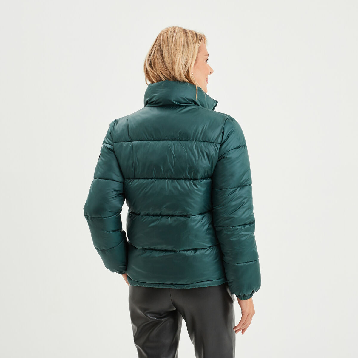 Doudoune col montant zippée bleu canard femme