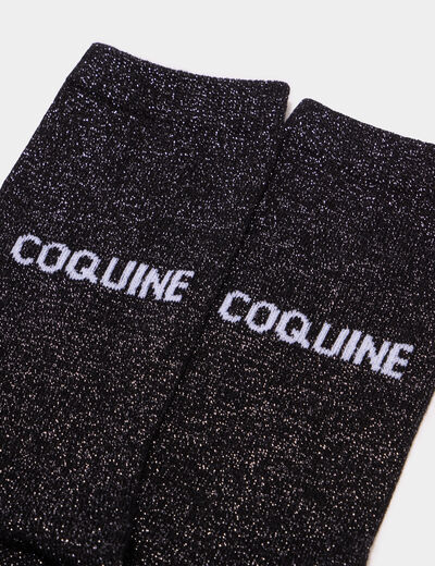 Chaussettes &agrave; fils m&eacute;tallis&eacute;s mi-hautes noir femme