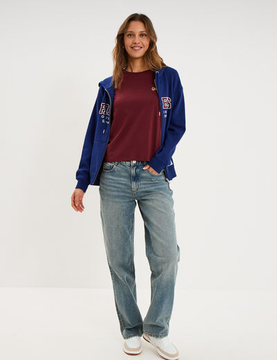 T-shirt col rond manches courtes violet fonc&eacute; femme