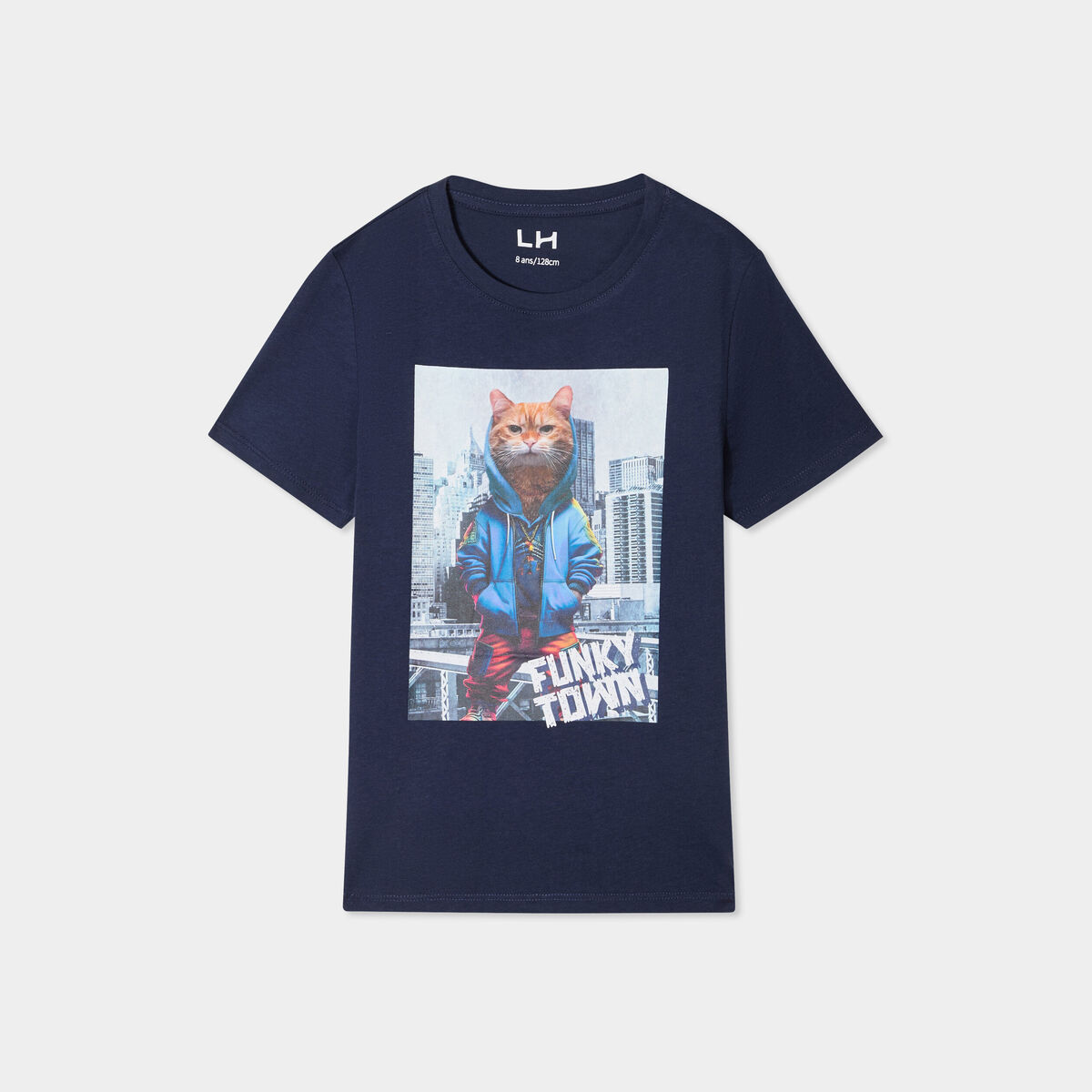 T-shirt col rond manches courtes coton bleu marine garçon