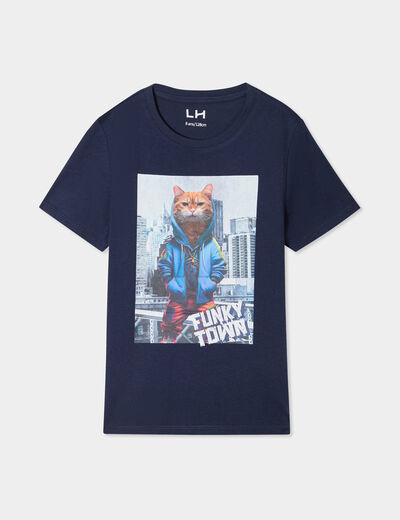 T-shirt col rond manches courtes coton bleu marine garçon