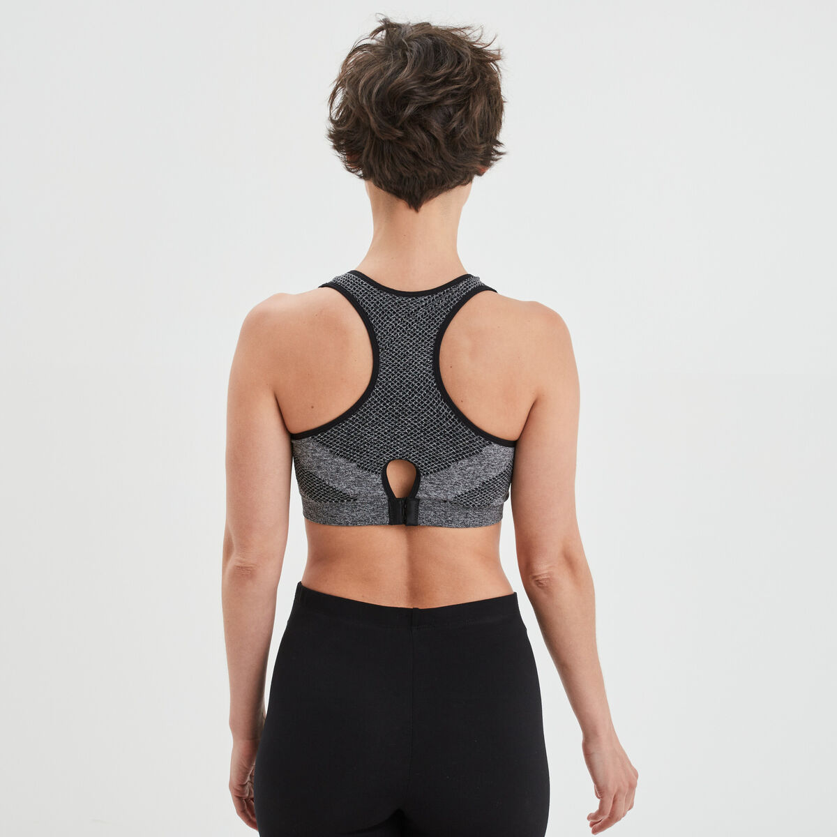 Brassière sport microfibre dos nageur gris femme