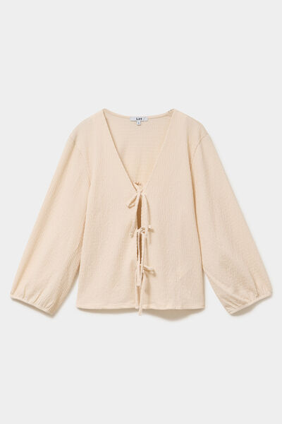 Blouse nou&eacute;e devant manches 3/4 sable femme