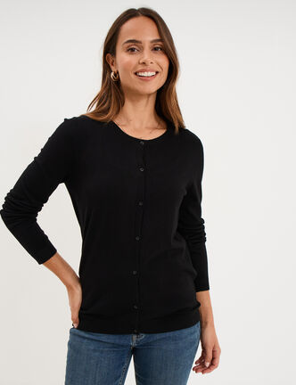 Gilet col rond manches longues noir femme