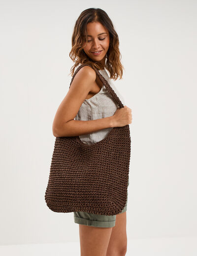Sac cabas tress&eacute; port&eacute;-&eacute;paule marron fonc&eacute; femme