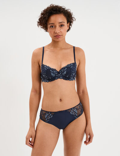 Soutien-gorge corbeille en dentelle bleu marine femme