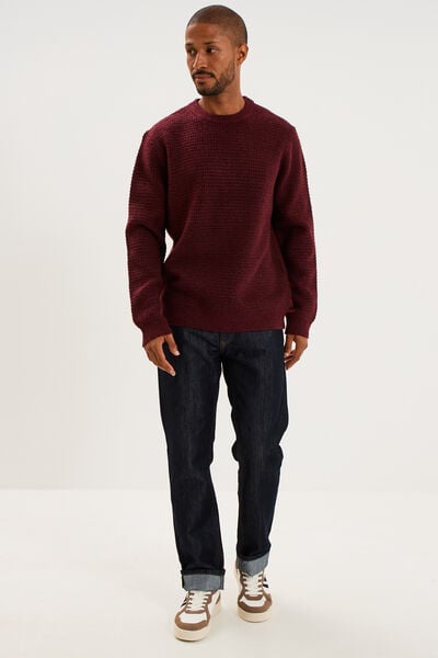 Pull col rond manches longues prune homme