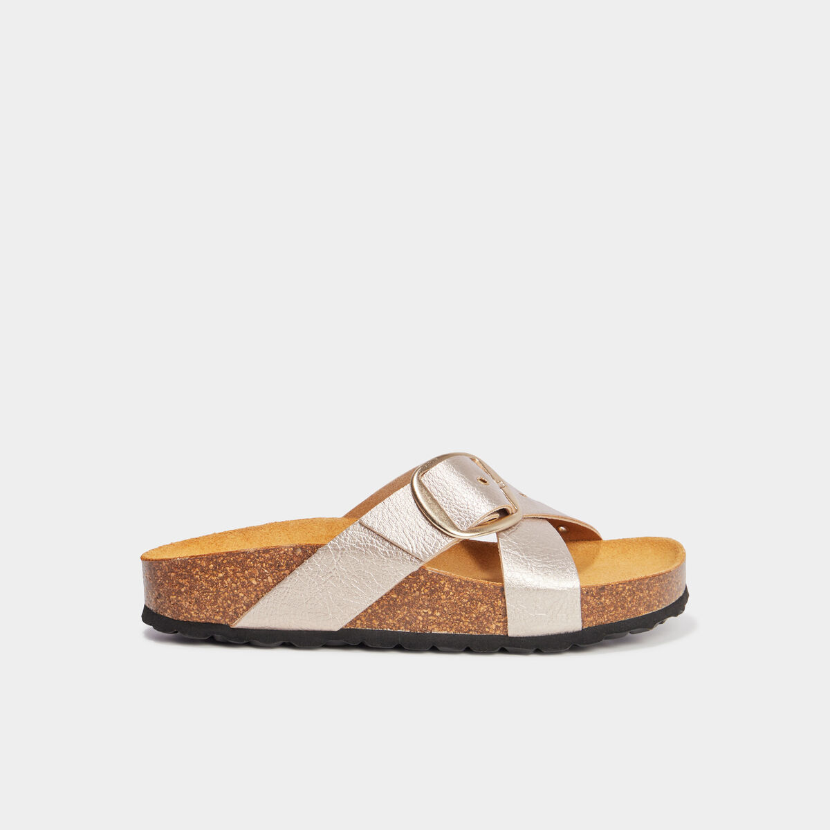Mules brides croisées jaune or femme