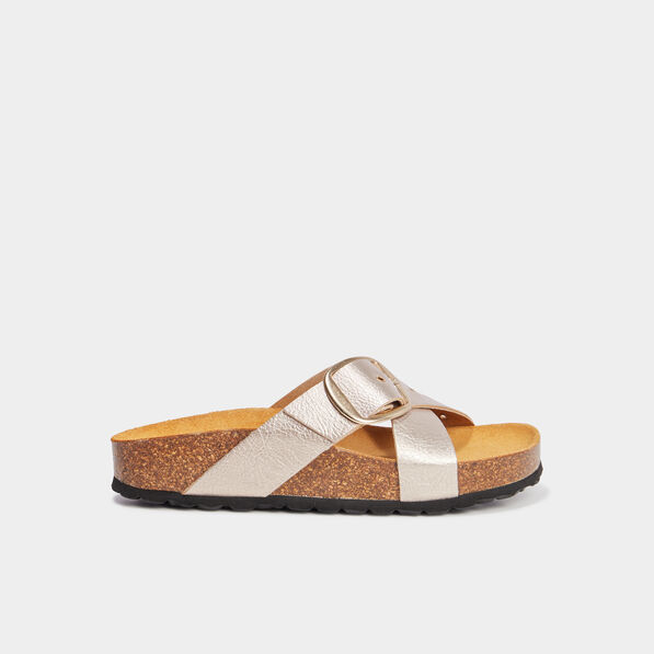 Mules brides croisées jaune or femme