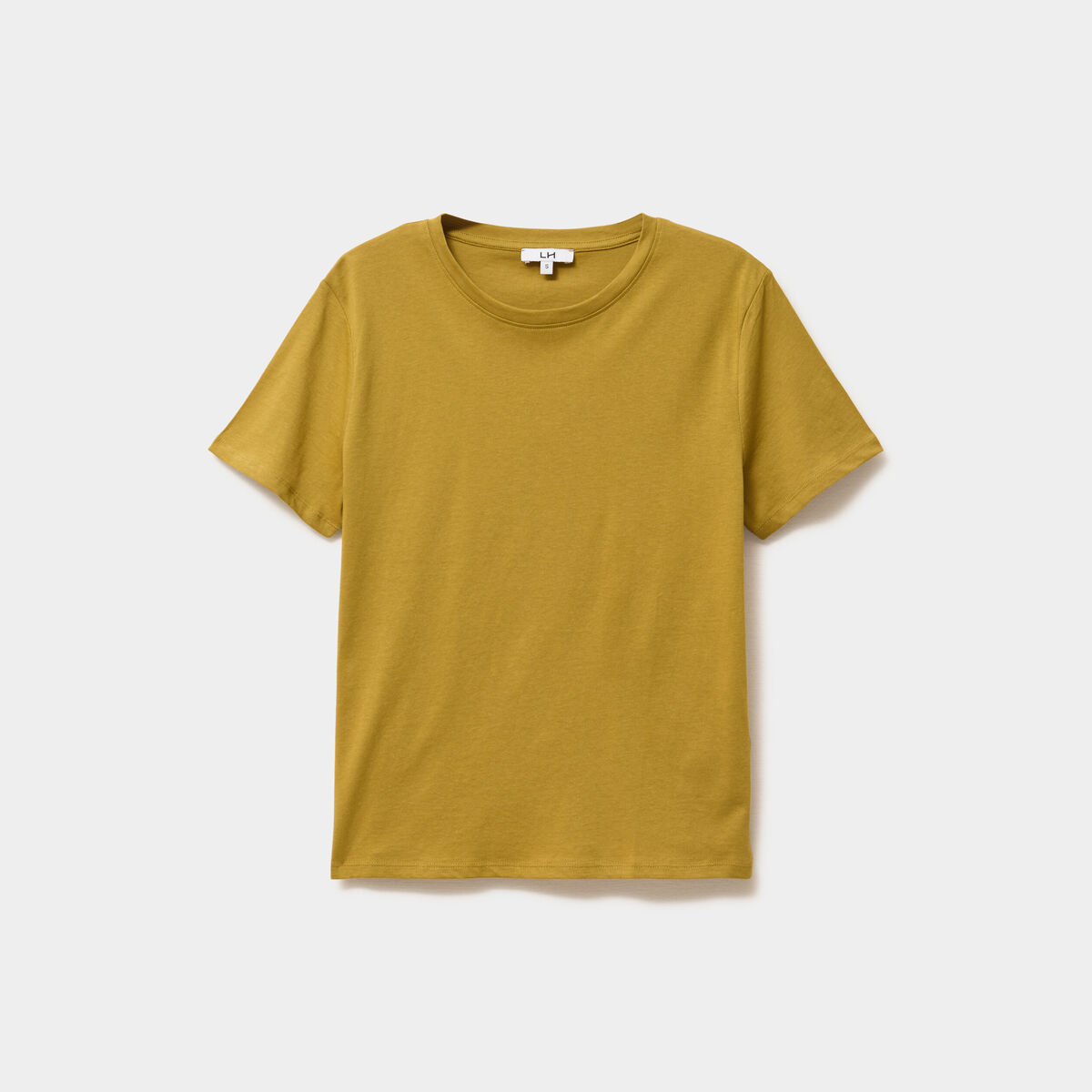 T-shirt col rond manches courtes coton vert olive femme