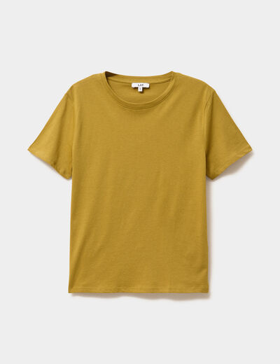 T-shirt col rond manches courtes coton vert olive femme