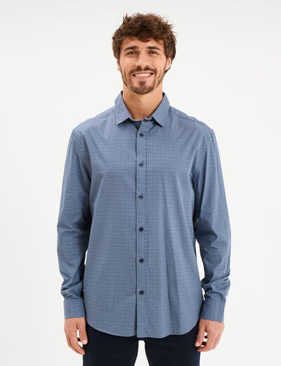 Chemise droite imprim&eacute;e manches longues blanc homme