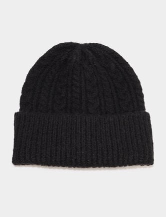 Bonnet tricot&eacute; torsades noir femme