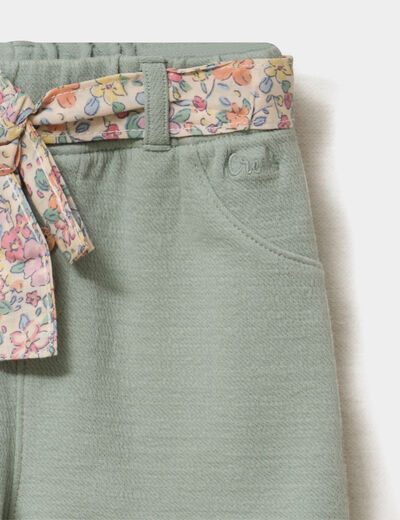 Pantalon en maille ceintur&eacute; ecru b&eacute;b&eacute; fille