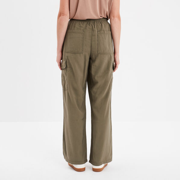 Pantalon regular cargo fluide vert kaki femme