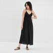 Robe longue évasée buste macramé noir femme