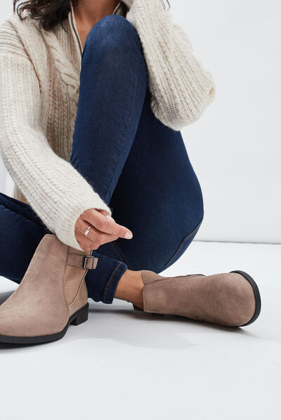 Bottines chelsea avec boucles taupe femme