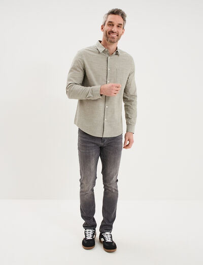 Chemise manches longues coton vert kaki homme