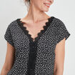 Blouse manches courtes avec dentelle noir femme