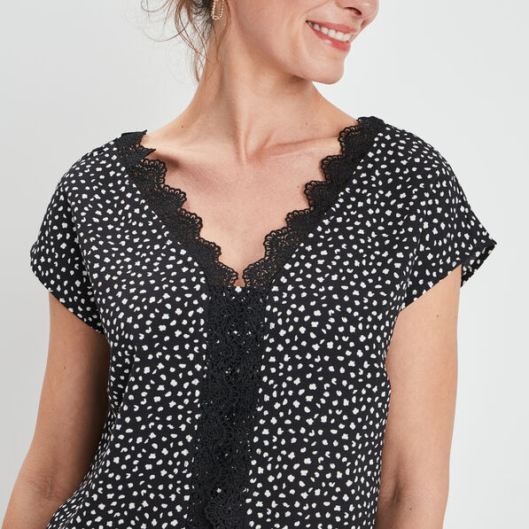 blouse manches courtes avec dentelle noir femme Blouse manches courtes avec dentelle noir femme